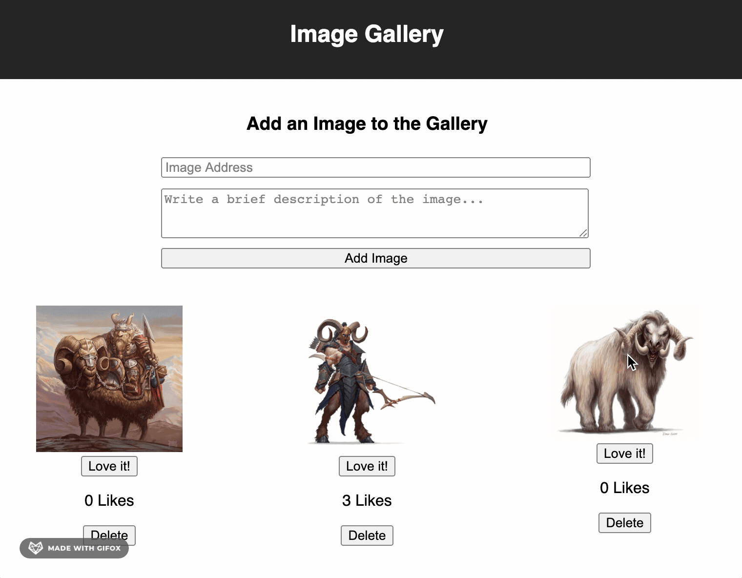 Description/Image toggle on Image Gallery App homepage.
